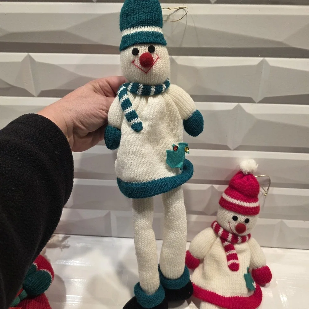 Vintage Crochet Knitted Stuffed Snowman Soft‎ Toy 16